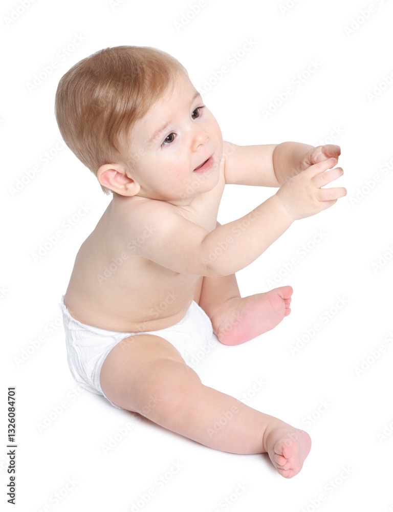 Cute little baby sitting on white background Cute little baby sitting on white background