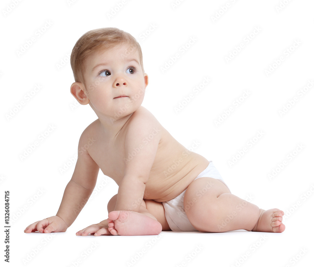Cute little baby sitting on white background Cute little baby sitting on white background