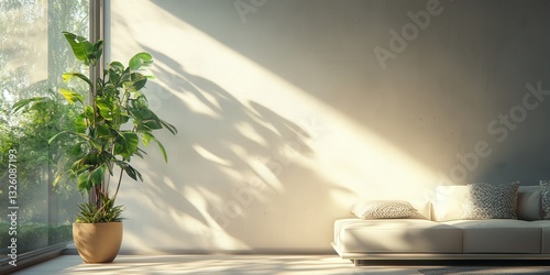 A vibrant indoor plant stands majestically by the window, its long, curved, emerald-green leaves reaching elegantly towards the light photo
