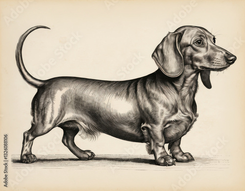 Vintage Illustration of a Dachshund, Line Art