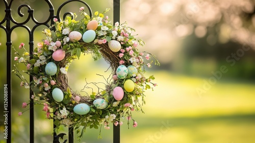 Wallpaper Mural Vibrant easter wreath with fresh greenery and pastel eggs for spring celebration Torontodigital.ca