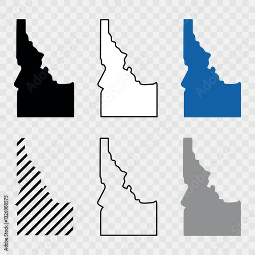 Idaho Map Black, State Border, United States, US America, Transparent Isolated, Variations. High detailed vector map - Idaho. Vector icon. Color set