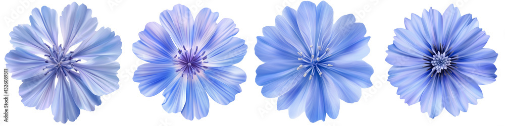 Obraz premium Set of a blue chicory flower, isolated on a transparent background.