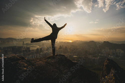 Photography People enjoy the view stand on the cliff edge in hong kong