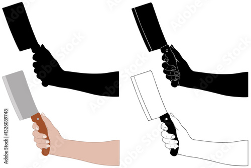 Illustration of hands holding butcher's cleavers isolated on white photo