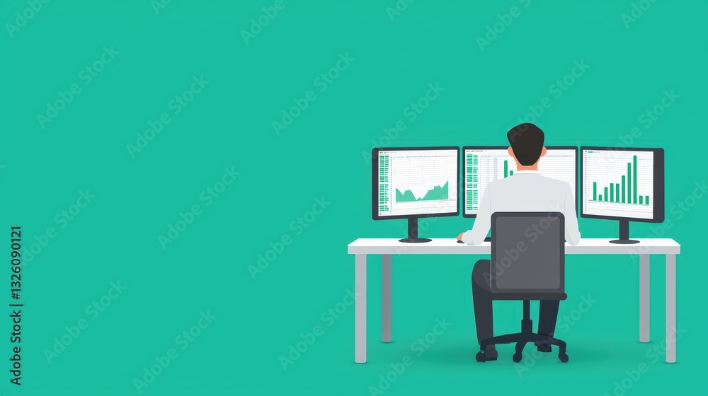 Professional Analyzing Cybersecurity Data on Multiple Monitors in Modern Office Environment Professional Analyzing Cybersecurity Data on Multiple Monitors in Modern Office Environment