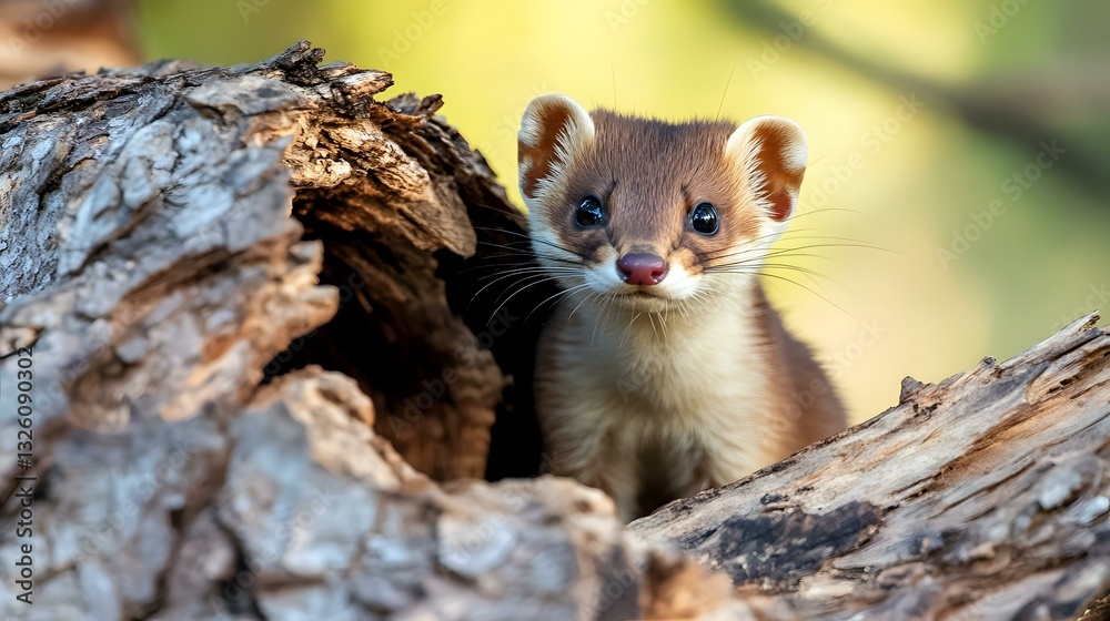 Baby Weasel Portrait in Tree Hole Baby Weasel Portrait in Tree Hole