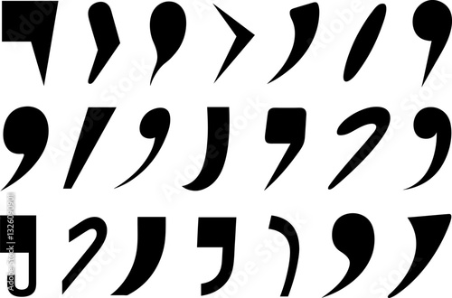 Group of different comma signs isolated on white background