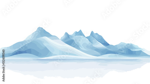 Digital illustration depicting a range of snow-covered mountains against a white background.  The mountains are rendered in shades of light blue and white, suggesting snow and ice.  The style is