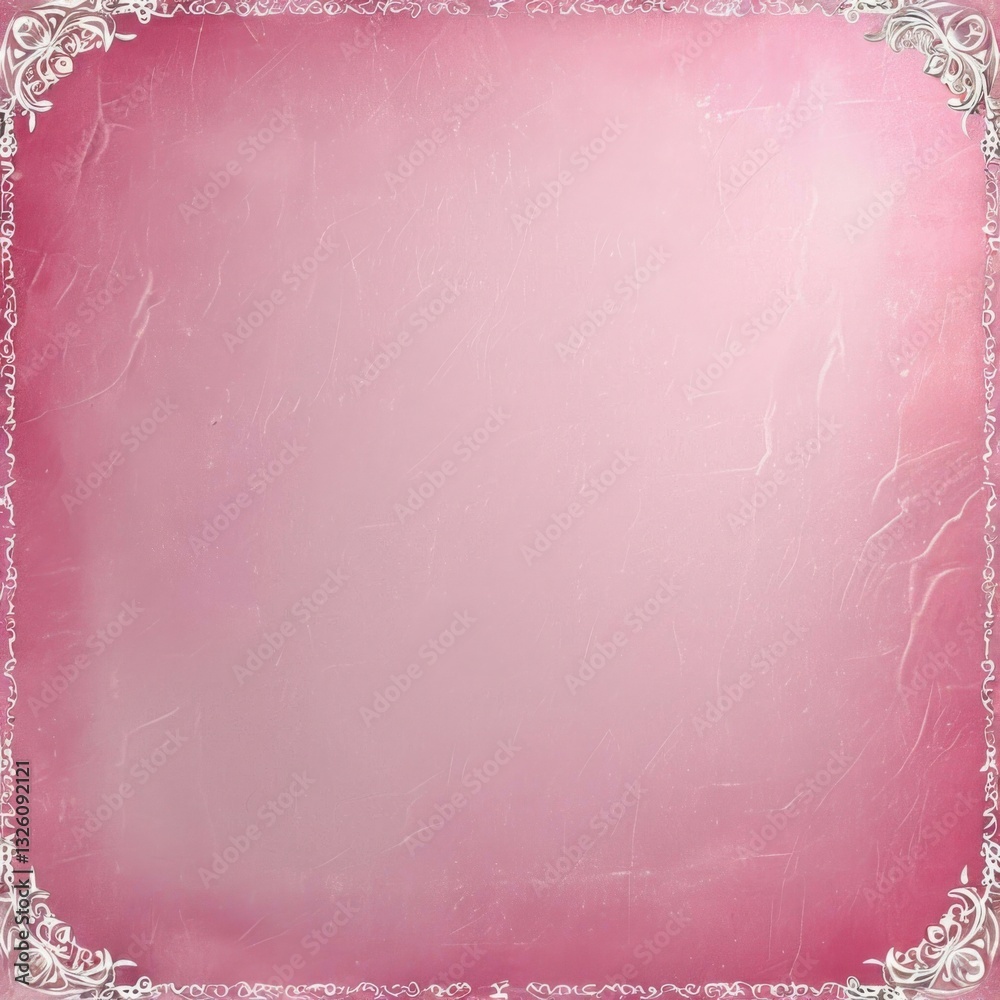 Fototapeta premium A pink velvet background with white frame edges and soft pink lighting for romantic presentations. Generated AI