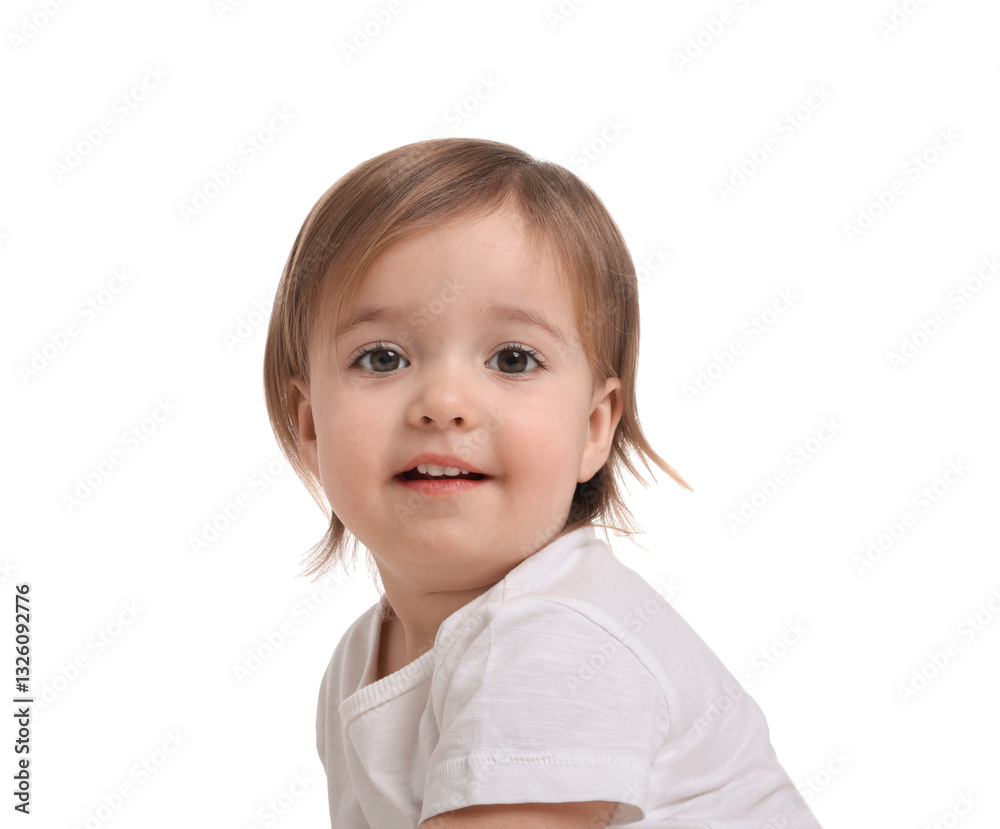 Cute little baby girl on white background Cute little baby girl on white background