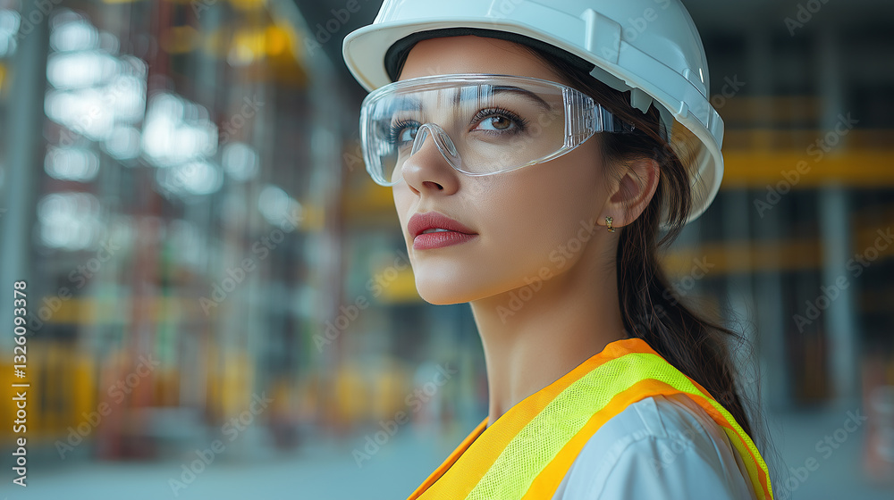 A confident construction engineer in a white helmet, yellow vest, and safety glasses stands with arms crossed, overseeing an active site with cranes and scaffolding. A confident construction engineer in a white helmet, yellow vest, and safety glasses stands with arms crossed, overseeing an active site with cranes and scaffolding.