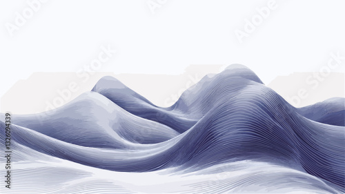 The image presents an abstract composition featuring undulating, wave-like forms rendered in shades of blue.  The waves are smooth and flowing, creating a sense of movement and fluidity. The color
