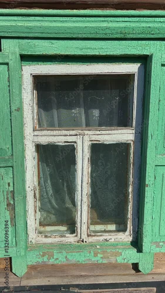 Charming Rustic Window With Vibrant Green Shutters in a Cozy, Weathered Wooden Cabin Charming Rustic Window With Vibrant Green Shutters in a Cozy, Weathered Wooden Cabin