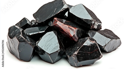 Black Garnet Crystals Pile for White Background.