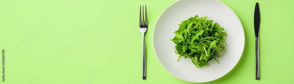 Minimalist Clean Eating Concept with Fresh Greens on a Solid Color Background Minimalist Clean Eating Concept with Fresh Greens on a Solid Color Background