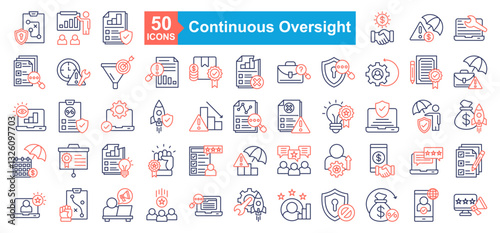 Continuous Oversight And Reliability Icon Sheet Planning, Availability, Strategy, Presentation, Reliability, Payment, Failure, Maintenance, Evaluation, Time Alert, Target, Degradation, Failure