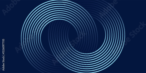 Blue abstract background with glowing circles. Swirl circular lines pattern. Geometric spiral. Twirl element. Modern graphic design modern