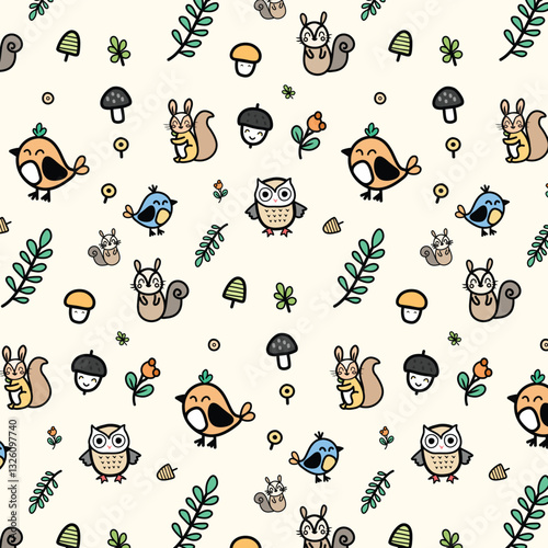 Seamless Woodland Animal Pattern with Cute Creatures