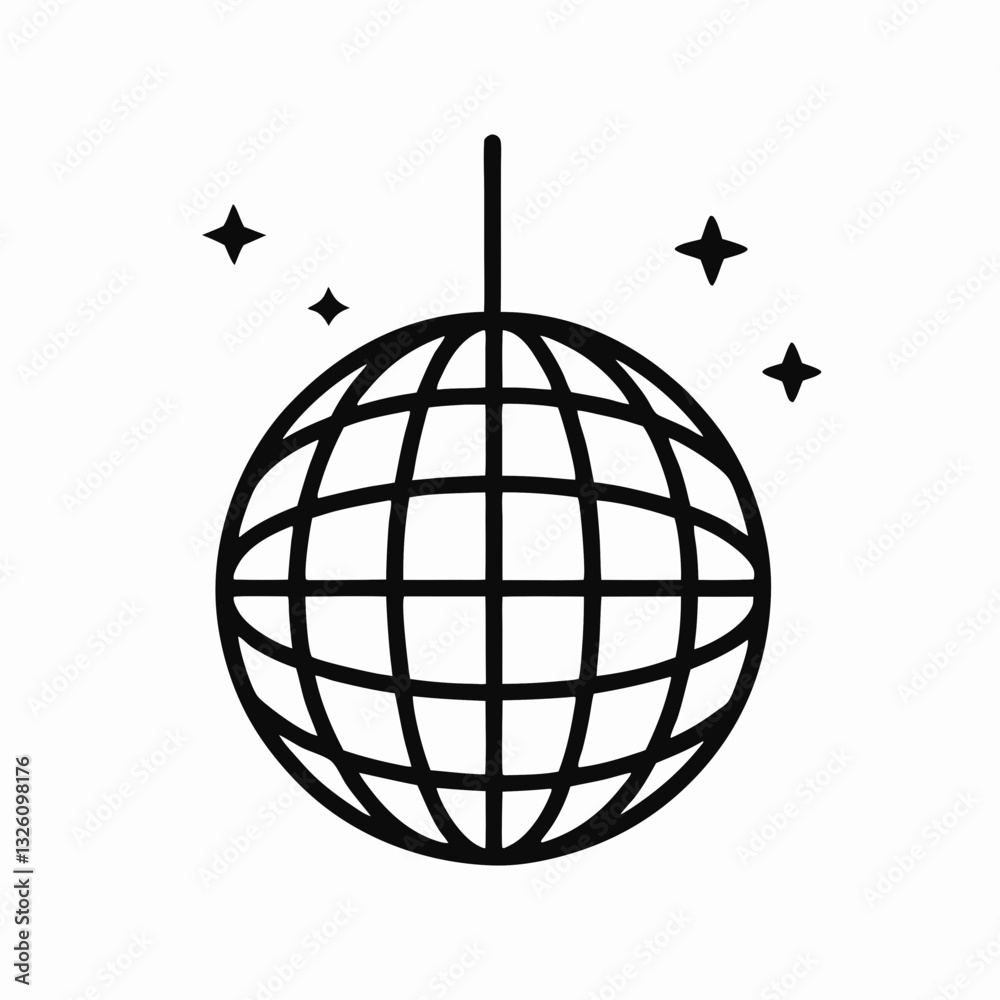 disco ball icon over white background, line style, vector illustration