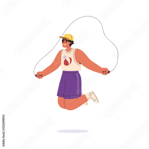 Boy jumping with skipping rope. Young male during cardio workout, endurance t...