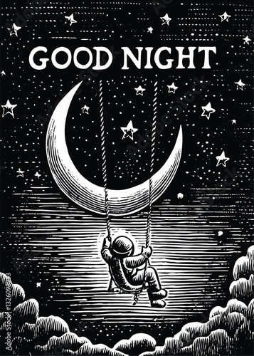 Black and white illustration good night moon