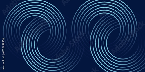 Blue abstract background with glowing circles. Swirl circular lines pattern. Geometric spiral. Twirl element. Modern graphic design modern