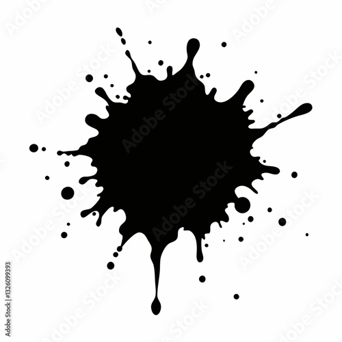 Abstract black ink splat on white background. Grunge vector illustration.