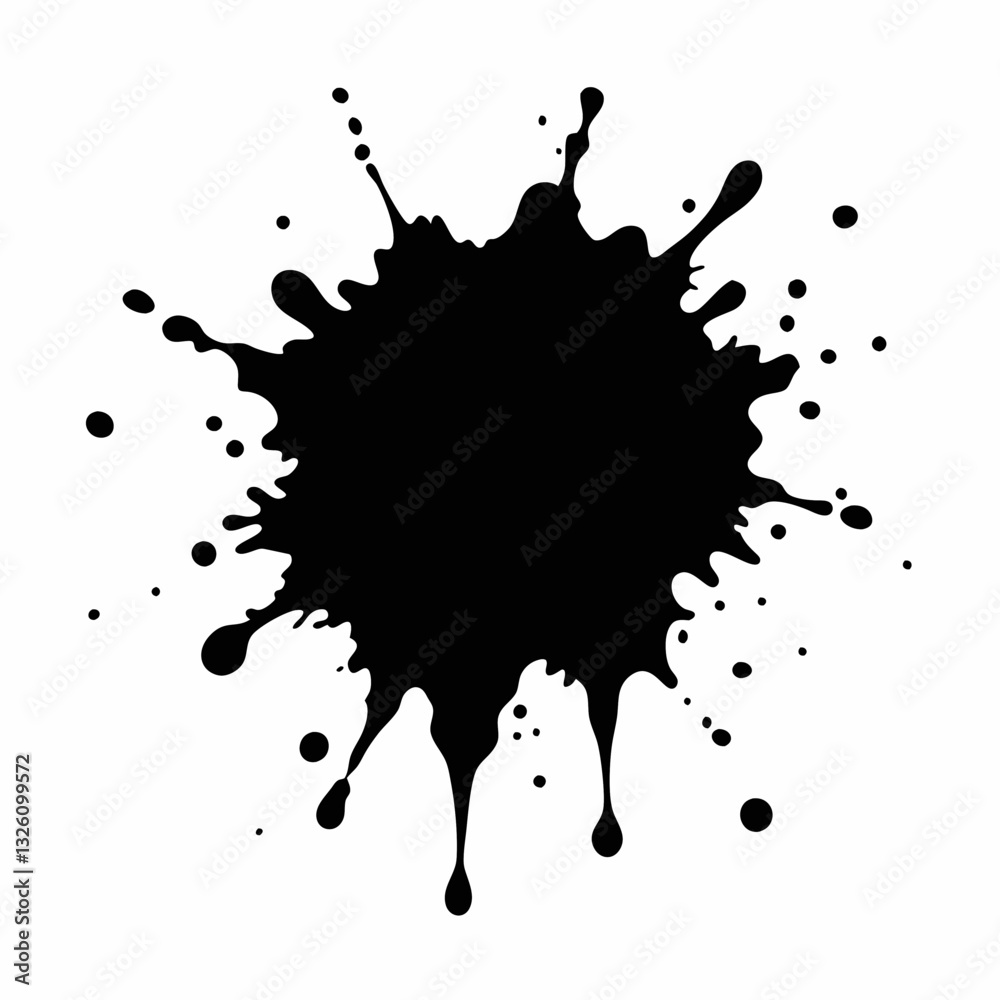 Abstract black ink splat on white background. Grunge vector illustration.