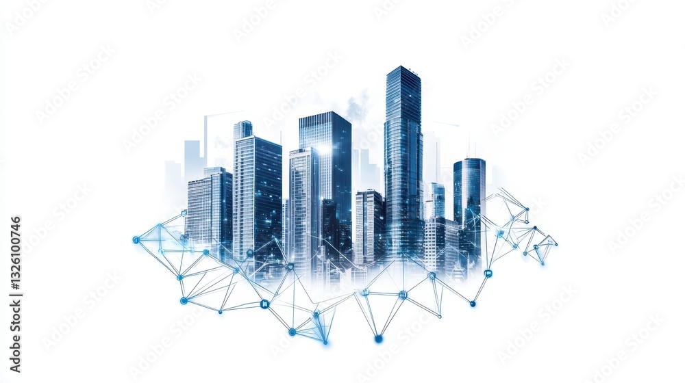 Isolated Smart City Concept with Modern Skyscrapers and Technology Background on White Isolated Smart City Concept with Modern Skyscrapers and Technology Background on White