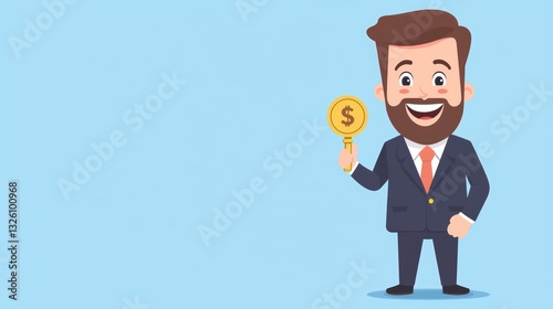 Wallpaper Mural Happy Cartoon Businessman Holding Coin, Representing Smart Investment Concept in Finance Torontodigital.ca