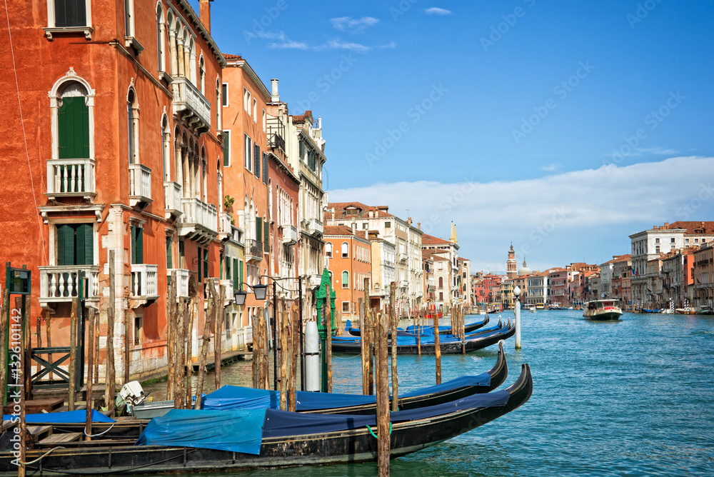Gondolas on the Grand Canal in Venice, Italy