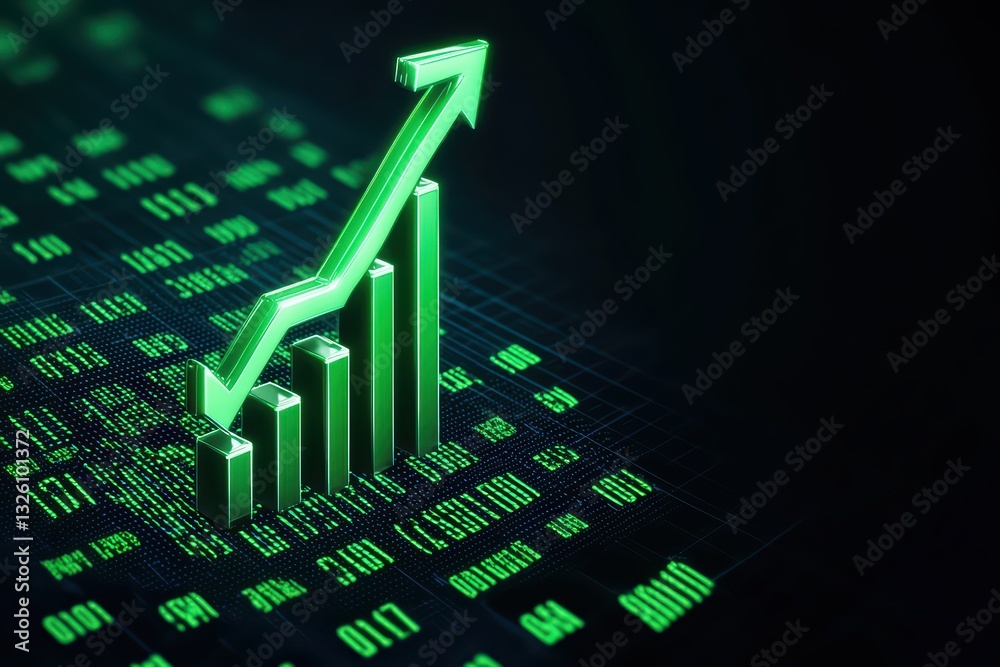 Glowing Holographic Stock Market Growth Concept with Increasing Graph and Data Visualization Glowing Holographic Stock Market Growth Concept with Increasing Graph and Data Visualization