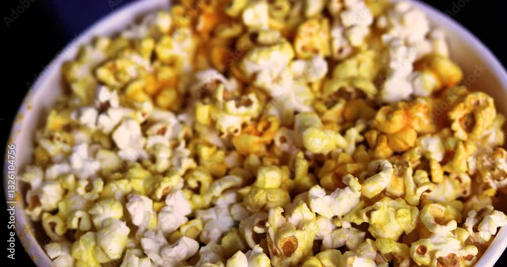 quickly eating popcorn while watching a movie in a cinema. Experience and emotions. Family day out. quickly eating popcorn while watching a movie in a cinema. Experience and emotions. Family day out.