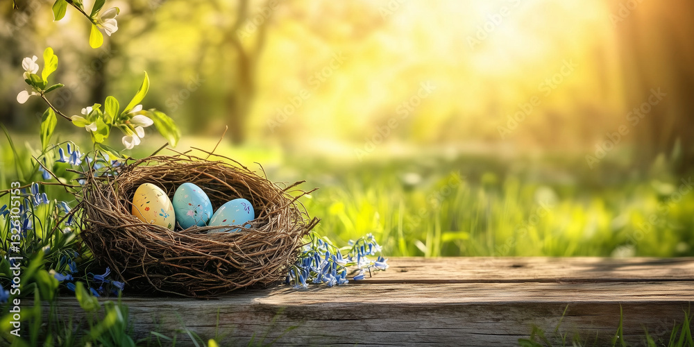 Easter eggs and spring flowers