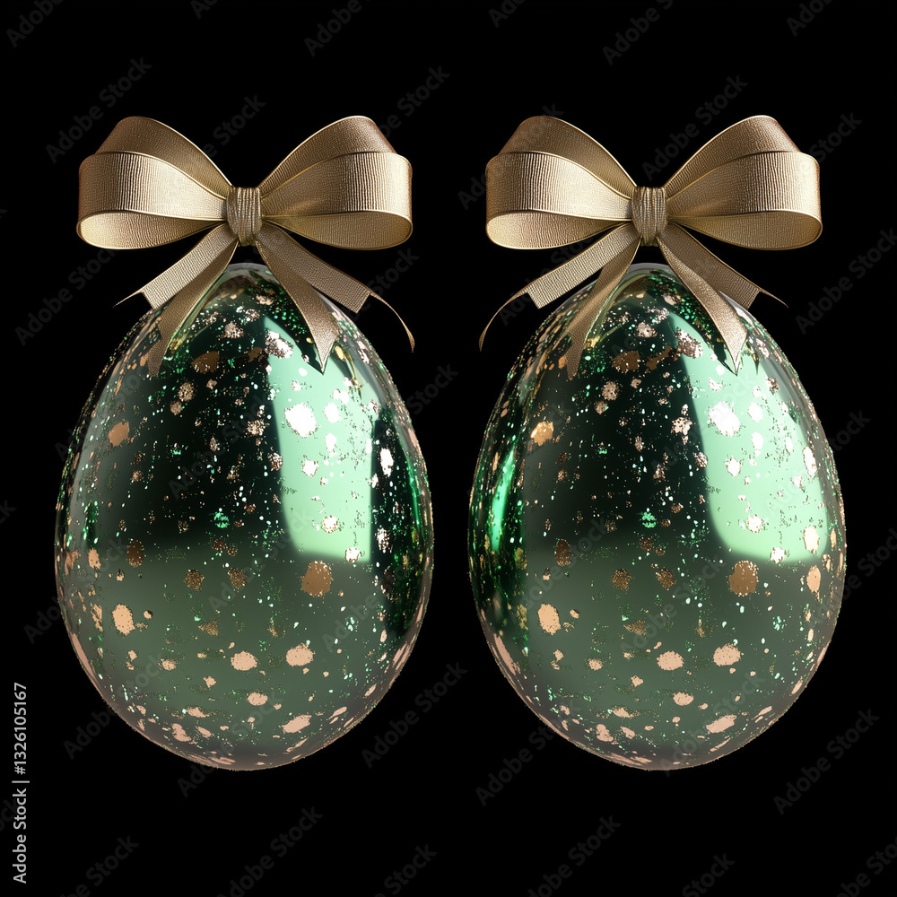 Set of 2 abstract animated easter eggs with twirling glitter and green colored particles