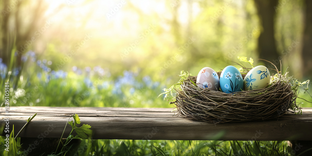 Easter eggs and spring flowers