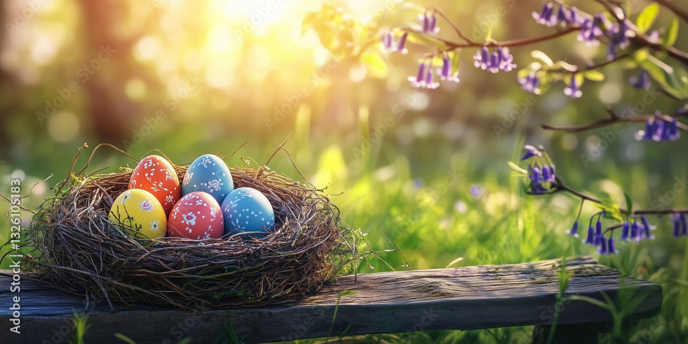 Easter eggs and spring flowers