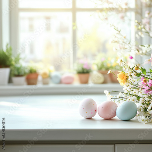 Easter eggs and spring flowers