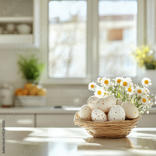 Easter eggs and spring flowers