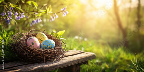 Easter eggs and spring flowers