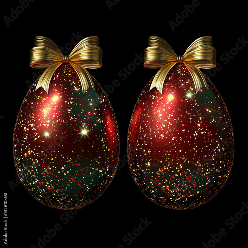 Obraz na płótnie Set of 2 abstract animated easter eggs with twirling glitter and red colored particles w salonie