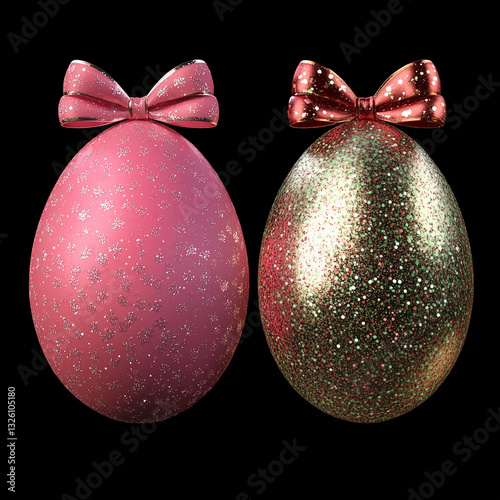 Obraz na płótnie Set of 2 abstract animated easter eggs with twirling glitter and red colored particles w salonie
