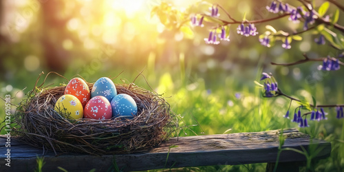 Obraz na płótnie Easter eggs and spring flowers w salonie