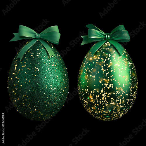 Obraz na płótnie Set of 2 abstract animated easter eggs with twirling glitter and green colored particles w salonie