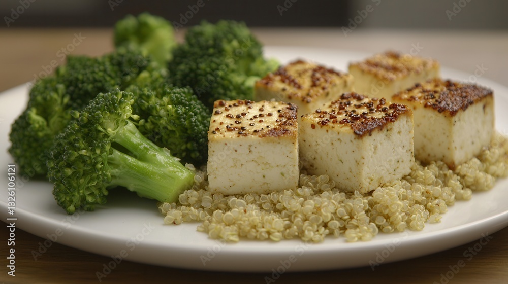 Grilled Tofu with Quinoa and Steamed Broccoli Grilled Tofu with Quinoa and Steamed Broccoli
