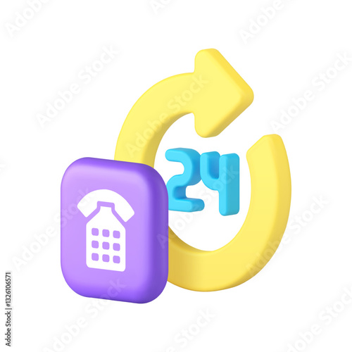 Call center always available customer support service 3d icon realistic vector illustration. 24 hours client help assistance feedback identification advice phone communication information consultation