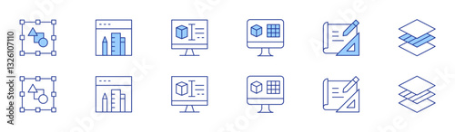 Design icon set in two styles, Duotone and Thin Line style. Editable stroke. design, web design, d design, blueprint, membrane
