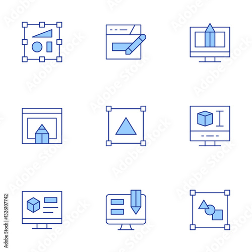 Design icons set. Line Duotone style, editable stroke. object, design, d design, graphic design, web design, website