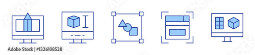web design, designing, graphic design, d design. Design Icon vector illustration. Line Duotone style. Editable stroke